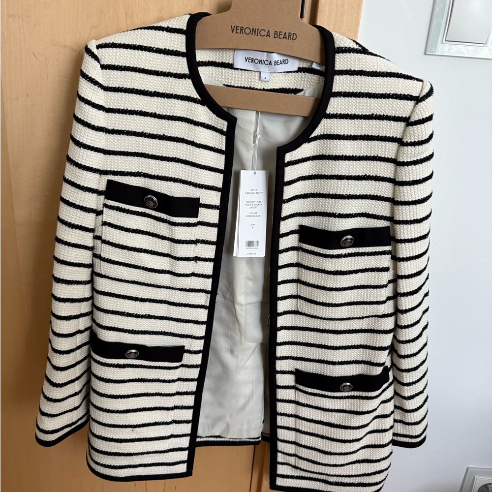 NWT Veronica Beard Foster Dickey Black and White Striped Jacket